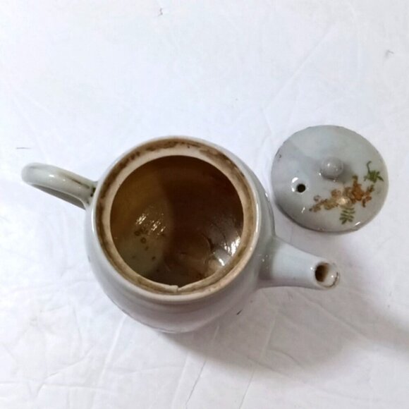 Antique Japanese Mini Teapot & Lidded 2-Handled Pot Goat Cart & Flowers Decor - Picture 5 of 13